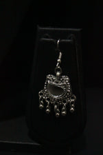 Load image into Gallery viewer, Mirror Work Pendant and Earrings Long Chain Silver Finish Metal Necklace Set
