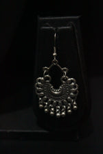 Load image into Gallery viewer, Long Chain Oxidised Silver Finish Metal Necklace Set with Half Moon Shaped Earrings
