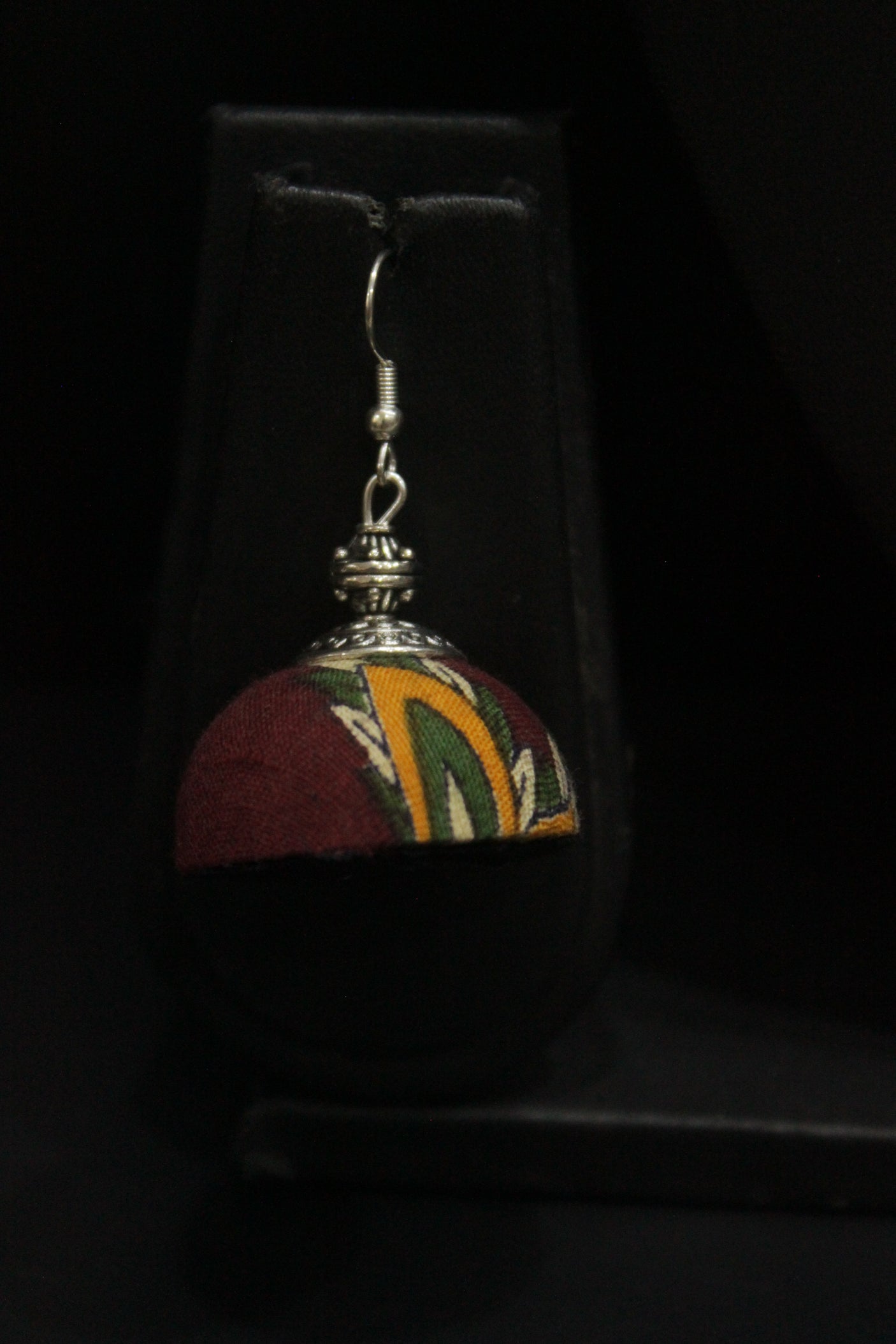 Hand Painted Woman Face Red and Yellow Fabric Necklace Set with Jhumka Earrings