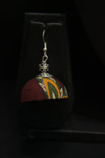 Load image into Gallery viewer, Hand Painted Woman Face Red and Yellow Fabric Necklace Set with Jhumka Earrings
