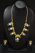 Load image into Gallery viewer, Black &amp; Golden Ganesha Motif Handcrafted Choker Style Terracotta Clay Necklace Set

