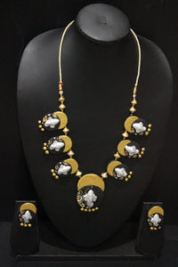 Black & Golden Ganesha Motif Handcrafted Choker Style Terracotta Clay Necklace Set