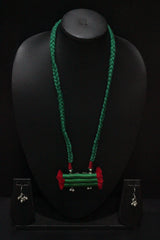 Braided Fabric Threads Metal Pendant Necklace Set