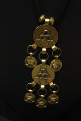 Antique Gold Finish 2 Layer Pendant Rope Closure Handcrafted Necklace Set