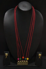 Load image into Gallery viewer, Antique Gold Finish Pendant Rope Closure Necklace Set with Multi-Color Wooden Beads
