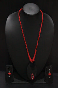 Hand Painted Tribal Motif Red and Black Fabric Choker Necklace Set