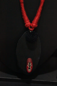 Hand Painted Tribal Motif Red and Black Fabric Choker Necklace Set