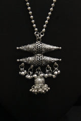 Long Chain Oxidised Finish Double Warrior Pendant Necklace
