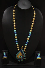 Load image into Gallery viewer, Shades of Blue &amp; Golden Handcrafted Terracotta Clay Necklace Set
