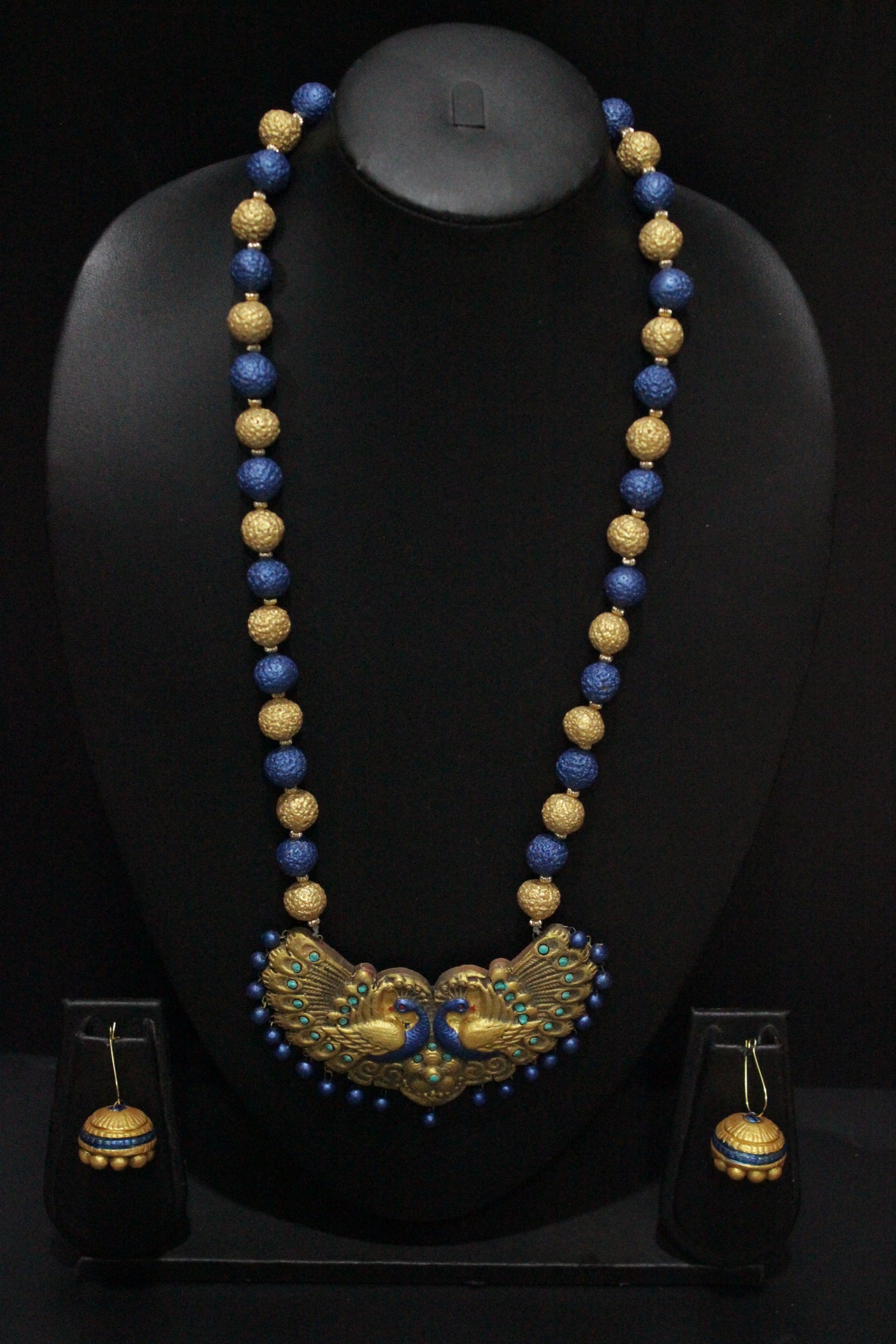 Handcrafted Peacock Motif Terracotta Clay Necklace Set