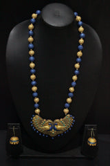 Handcrafted Peacock Motif Terracotta Clay Necklace Set