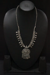 Oxidised Silver Finish Metal Necklace with Stamped Coins