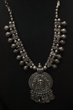 Load image into Gallery viewer, Oxidised Silver Finish Metal Necklace with Stamped Coins
