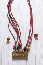 Load image into Gallery viewer, Antique Gold Finish Pendant Rope Closure Necklace Set with Multi-Color Wooden Beads
