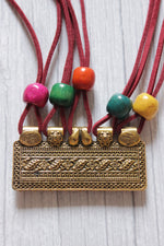 Load image into Gallery viewer, Antique Gold Finish Pendant Rope Closure Necklace Set with Multi-Color Wooden Beads
