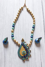 Load image into Gallery viewer, Shades of Blue &amp; Golden Handcrafted Terracotta Clay Necklace Set
