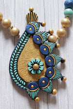 Load image into Gallery viewer, Shades of Blue &amp; Golden Handcrafted Terracotta Clay Necklace Set
