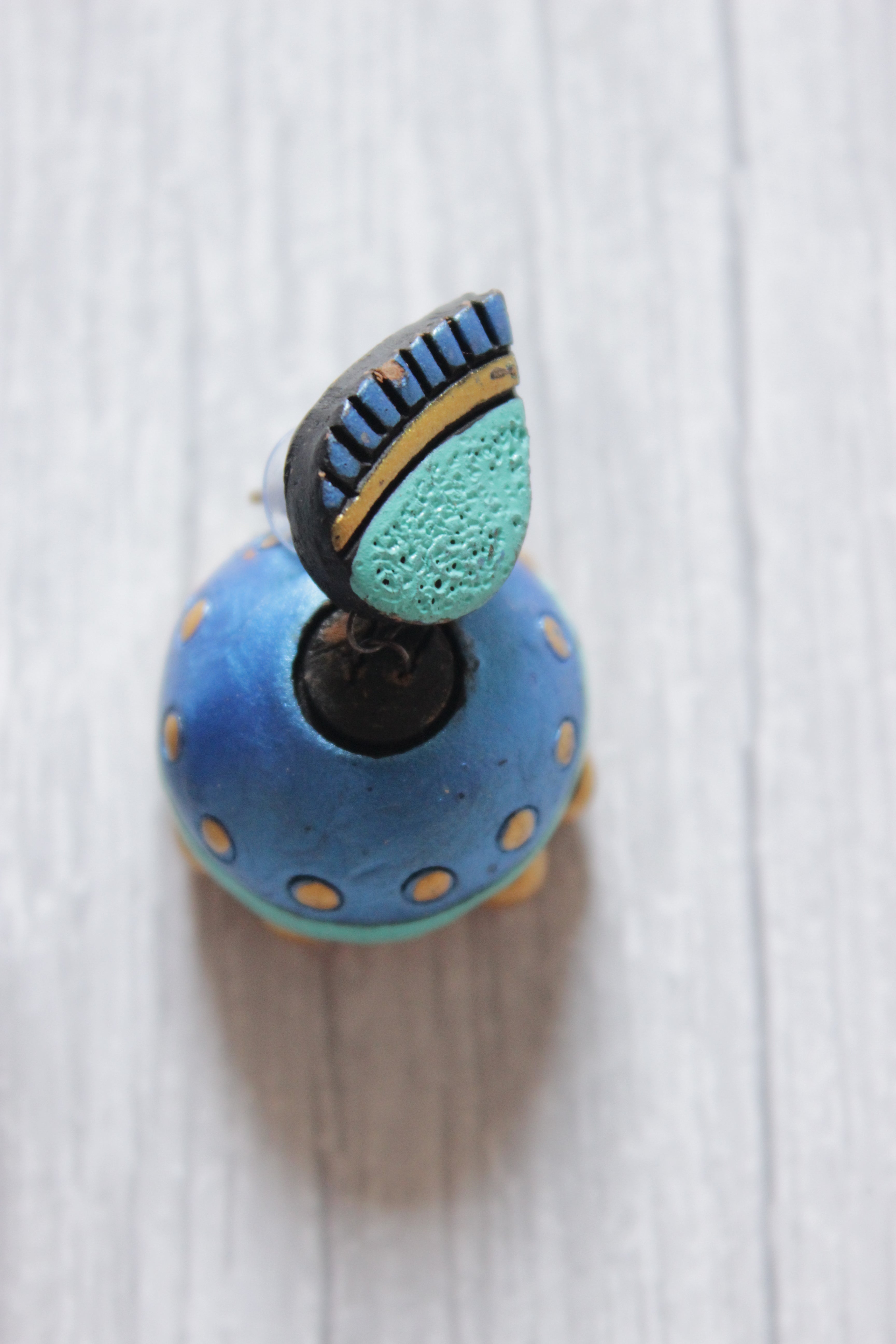 Shades of Blue & Golden Handcrafted Terracotta Clay Necklace Set