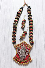 Load image into Gallery viewer, Religious Motif Handcrafted Long Festive Terracotta Clay Necklace Set
