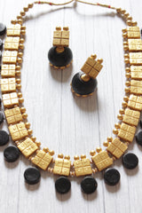 Black & Golden Geometric Shapes Choker Style Terracotta Clay Necklace Set