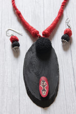 Load image into Gallery viewer, Hand Painted Tribal Motif Red and Black Fabric Choker Necklace Set

