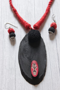 Hand Painted Tribal Motif Red and Black Fabric Choker Necklace Set