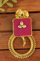 Fabric and Metal Gold Finish Circular Hoop Earrings