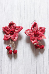Flower Motif Handcrafted Fabric Earrings with Jute Hangings