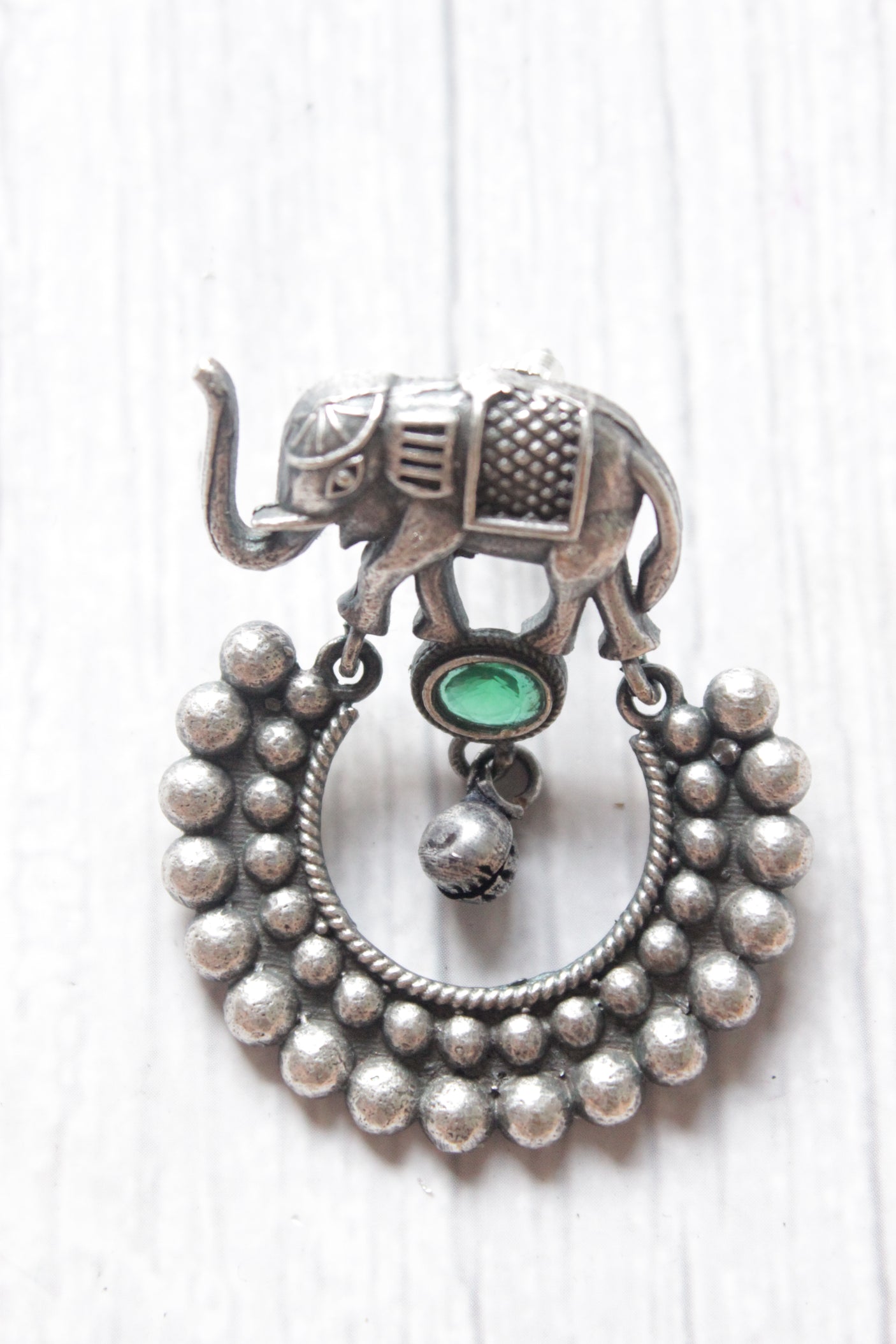 Elephant Motif Oxidised Finish Circular Hoop Stud Earrings