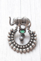 Elephant Motif Oxidised Finish Circular Hoop Stud Earrings