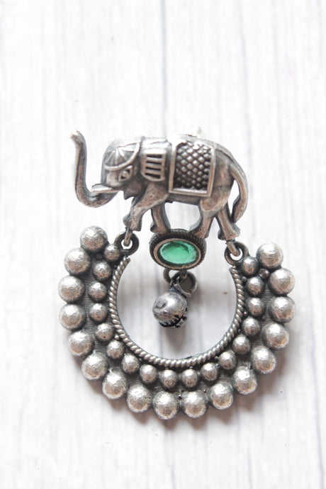 Elephant Motif Oxidised Finish Circular Hoop Stud Earrings