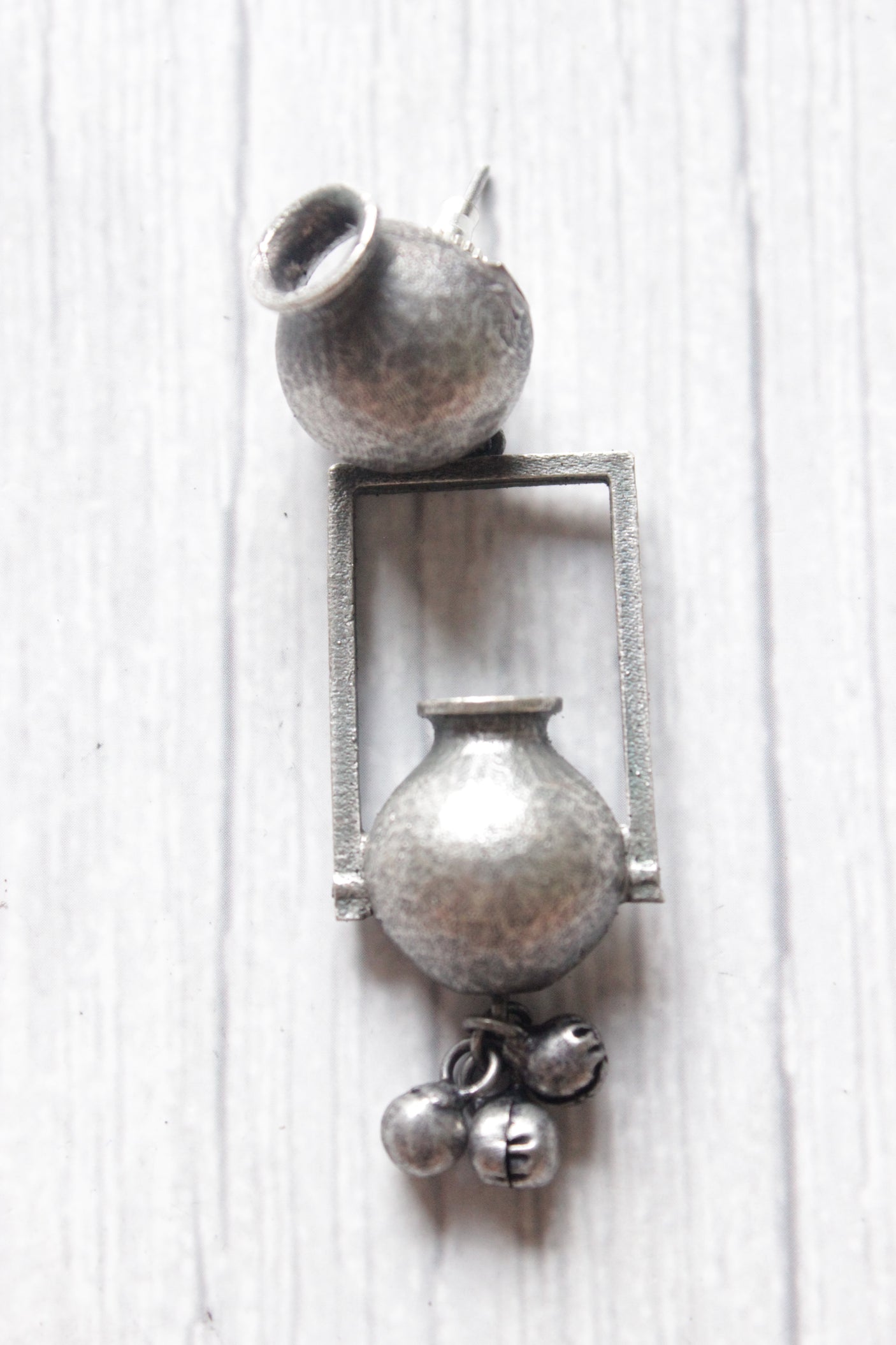 Matka Motifs Ghungroo Beads Embellished Oxidised Finish Dangler Earrings