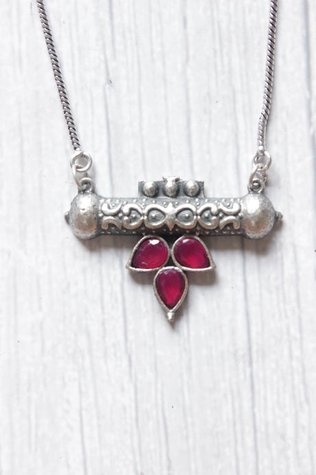 Tear Drop Shaped Stones Embellished Oxidised Finish Petite Pendant Long Chain Necklace