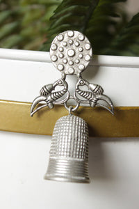 Peacock Motif Silver Finish Statement Brass Dangler Earrings