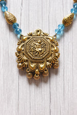 Load image into Gallery viewer, Turquoise Jade Beads Rope Closure Antique Gold Finish Pendant Necklace Set

