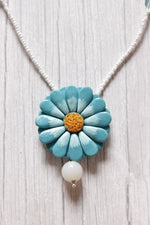 Load image into Gallery viewer, Shades of Blue Handcrafted Clay Flower Jewelry with White Beaded Strings Closure

