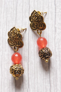 Red Jade Beads Rope Closure Necklace Set with Antique Gold Finish Metal Pendant