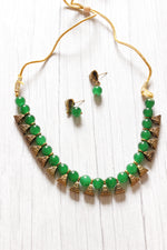 Load image into Gallery viewer, Gold-Toned Green Glass Beads Choker Necklace Set
