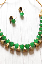 Load image into Gallery viewer, Gold-Toned Green Glass Beads Choker Necklace Set
