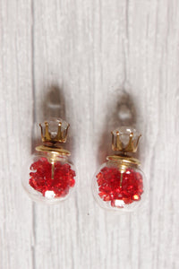 Red Glass Ball Stud Earrings