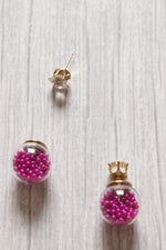 Load image into Gallery viewer, Fuchsia Glass Ball Stud Earrings

