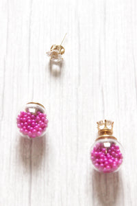 Fuchsia Glass Ball Stud Earrings