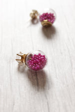 Load image into Gallery viewer, Fuchsia Glass Ball Stud Earrings
