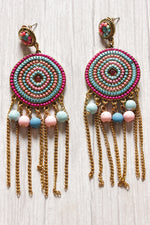 Load image into Gallery viewer, Pink and Blue Beaded Circular Drop Tassel Earrings
