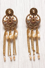 Load image into Gallery viewer, Gold-Toned Peach Antique Beaded Handcrafted Circular Drop Tassel Earrings
