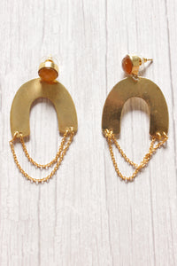 Orange Natural Stone Embedded Horse Shoe Brass Dangler Earrings