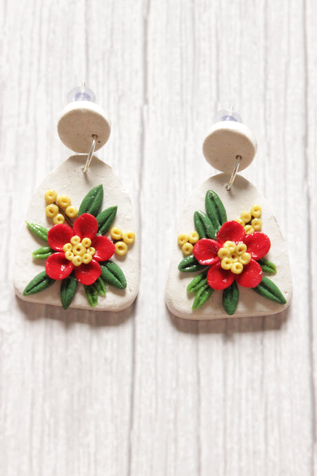 Vibrant Handcrafted Flower & Leaf Motifs Polymer Clay Dangler Earrings