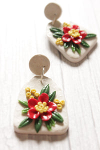 Vibrant Handcrafted Flower & Leaf Motifs Polymer Clay Dangler Earrings