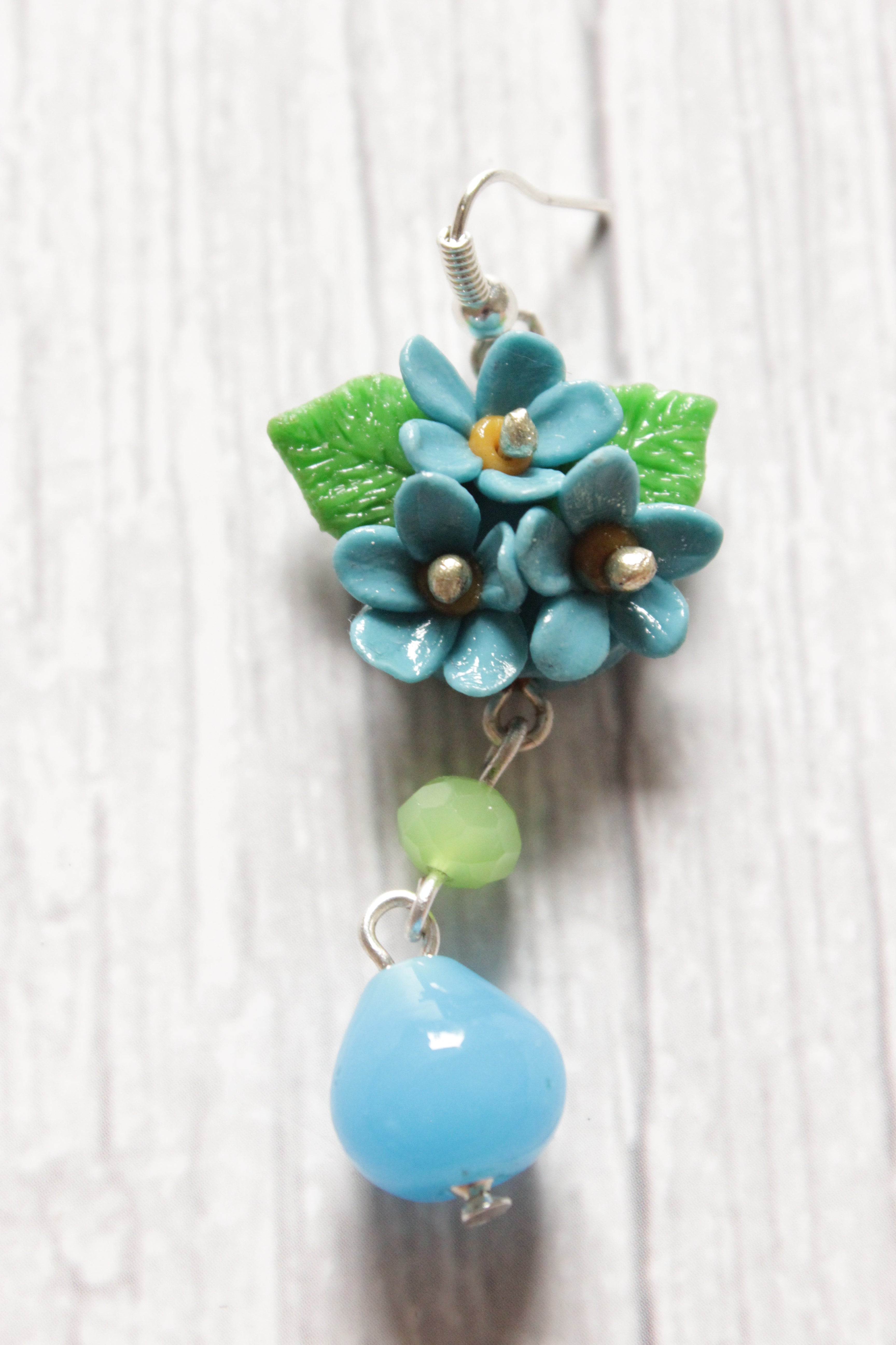 Vibrant Handcrafted Turquoise Flower Motif Polymer Clay Drop Earrings