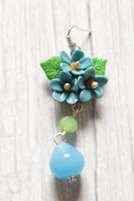 Load image into Gallery viewer, Vibrant Handcrafted Turquoise Flower Motif Polymer Clay Drop Earrings
